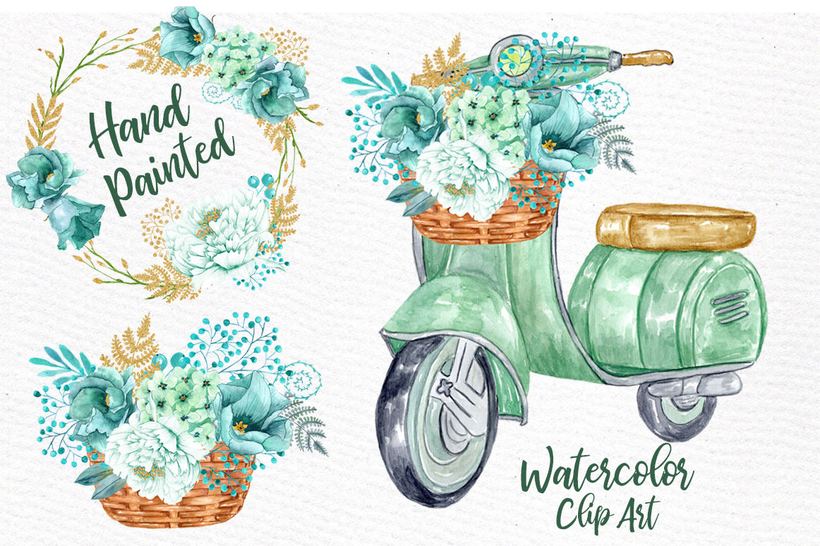 Mint Watercolor Flowers,WATERCOLOR CLIPART, Spring Flowers ... (1162 x 775 Pixel)