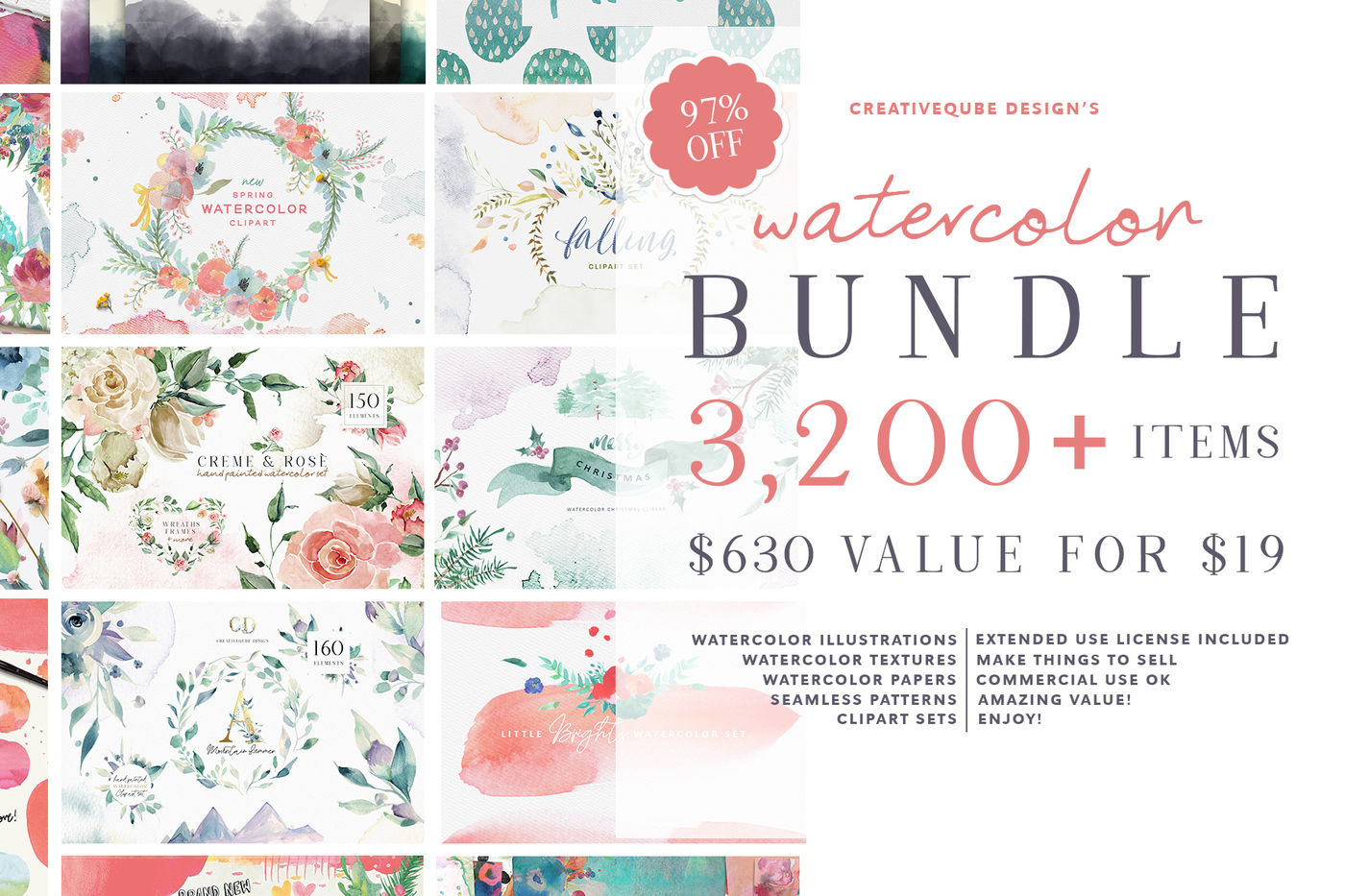 Download Watercolor Graphics Bundle By Creativeqube Design Thehungryjpeg Com