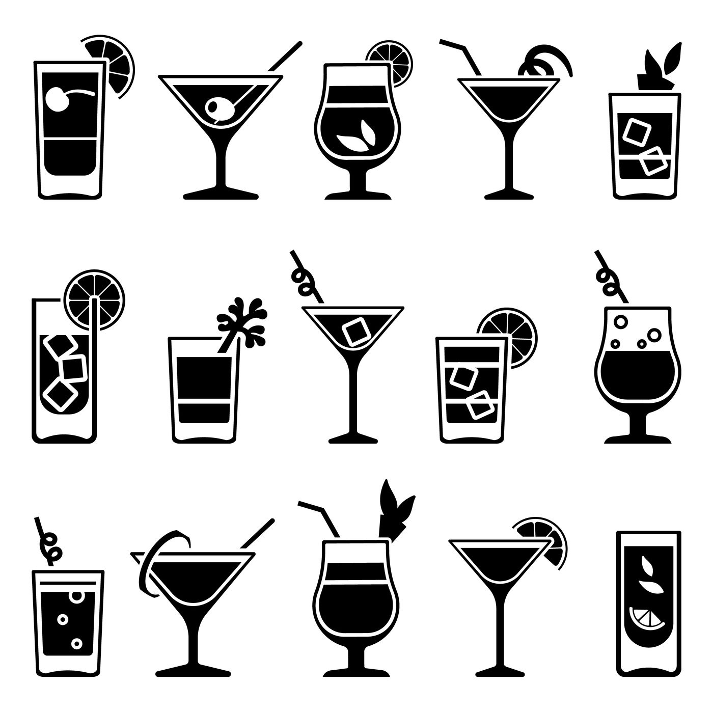 Download Cocktails and drinks vector black icons By Microvector ...