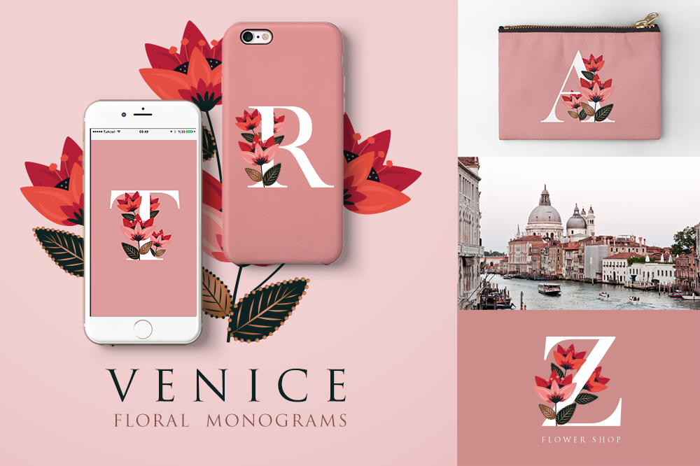 Download Pink Venice Floral Monogram Letter A Wallpaper