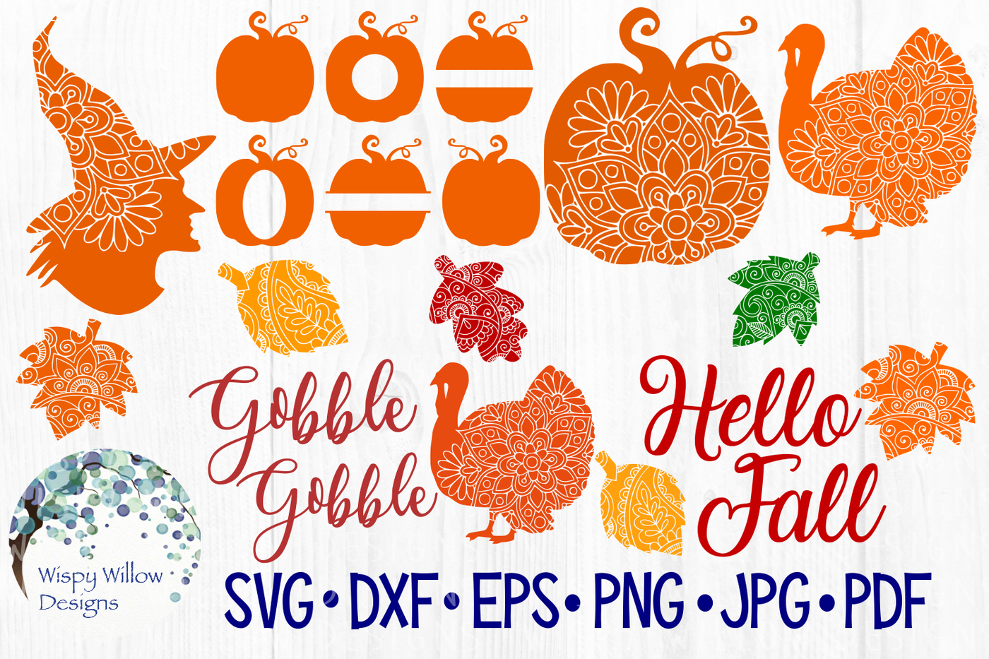Download Fall Bundle Mandala Thanksgiving Halloween Svg Dxf Eps Png Jpg Pdf By Wispy Willow Designs Thehungryjpeg Com