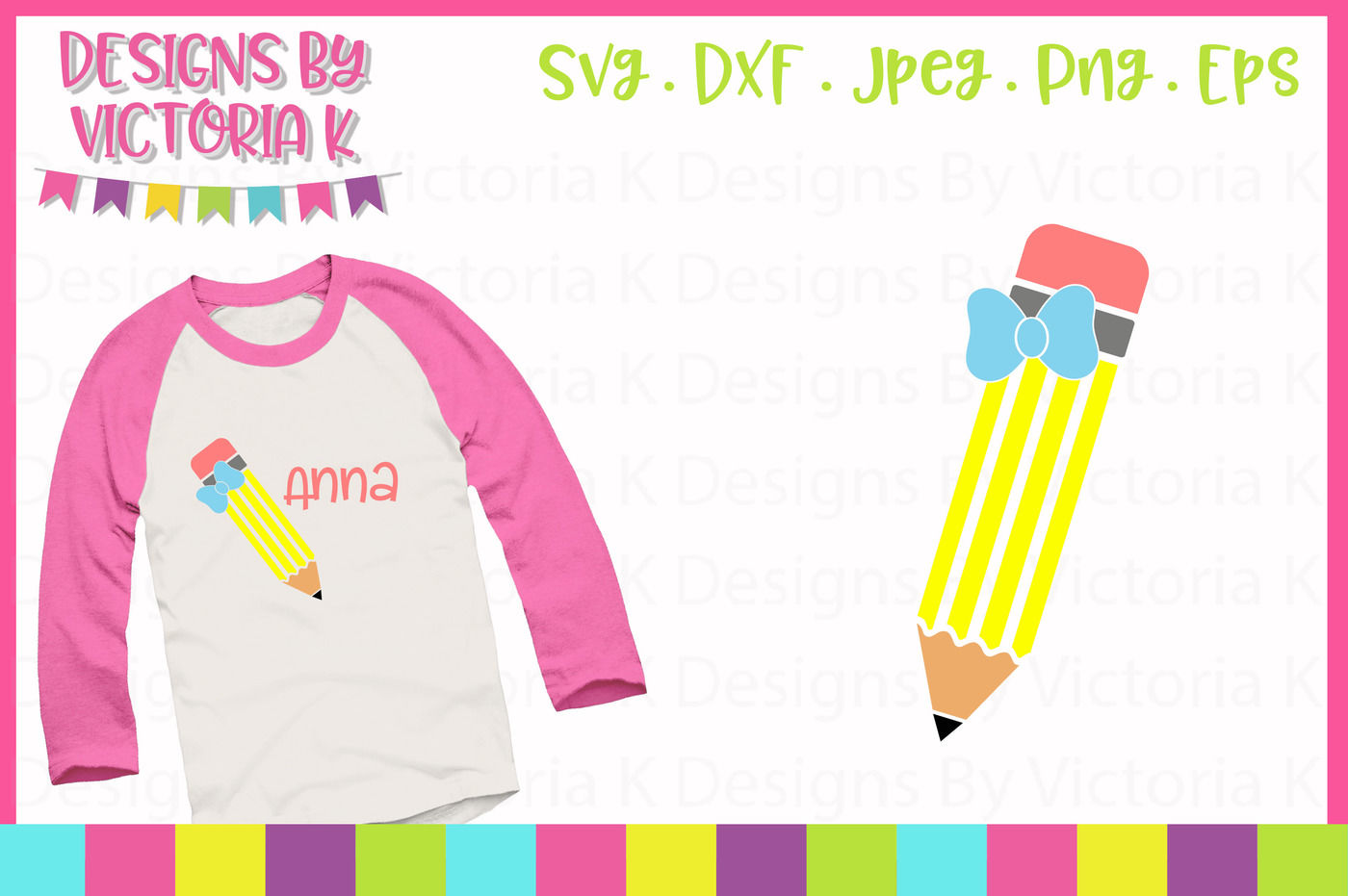 Pencil with bow, School cut files, SVG, DXF, PNG By Designs By Victoria