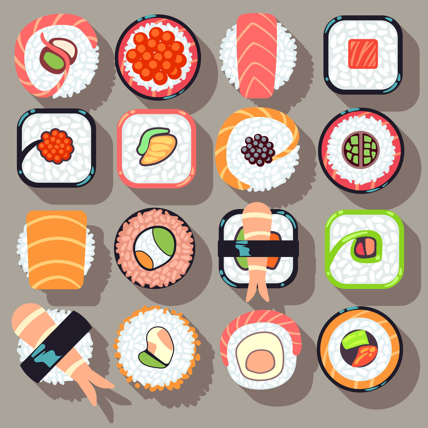 Sushi japanese cuisine food flat vector icons By Microvector
