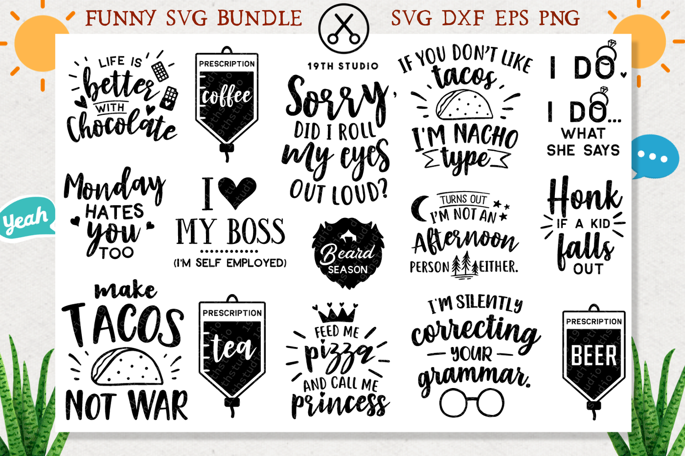 Download Funny Svg Bundle Svg Dxf Eps Png M4 By 19th Studio Thehungryjpeg Com