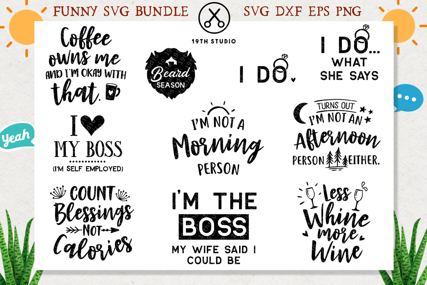 Funny SVG bundle - SVG DXF EPS PNG | M4 By 19TH STUDIO | TheHungryJPEG.com