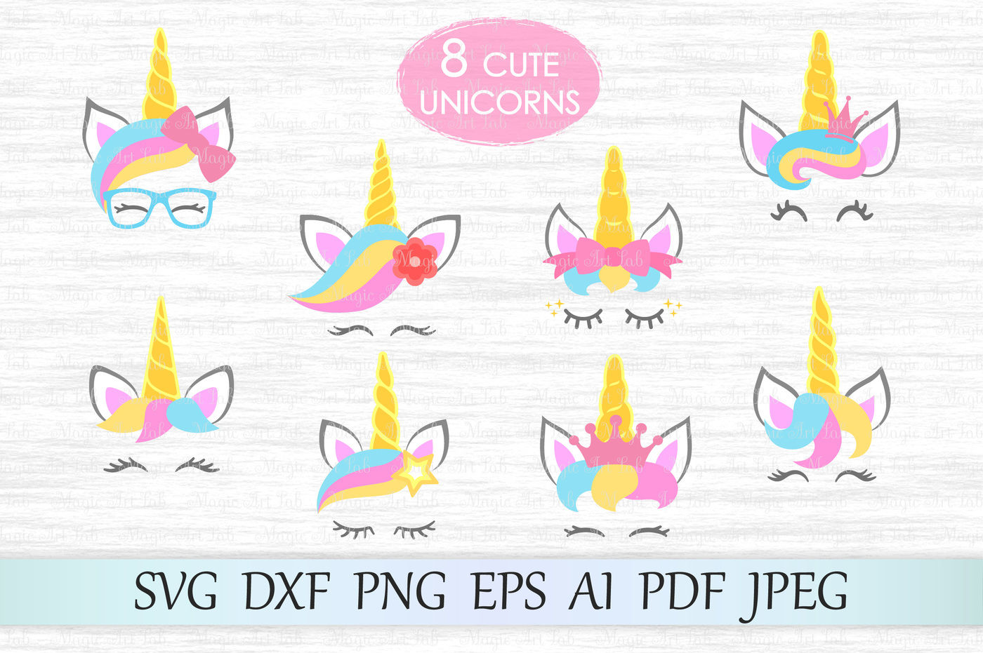 Download Unicorn SVG, Unicorn face cut files, Unicorn heads cliparts, DXF, PNG By MagicArtLab ...