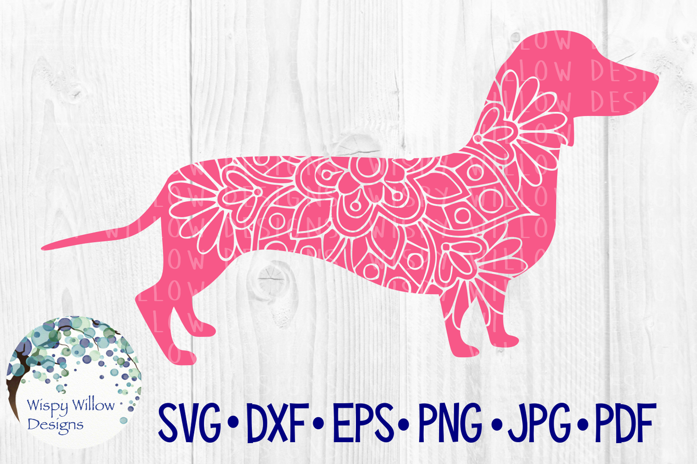 Dachshund Dog Mandala, Weiner Dog, SVG/DXF/EPS/PNG/JPG/PDF By Wispy