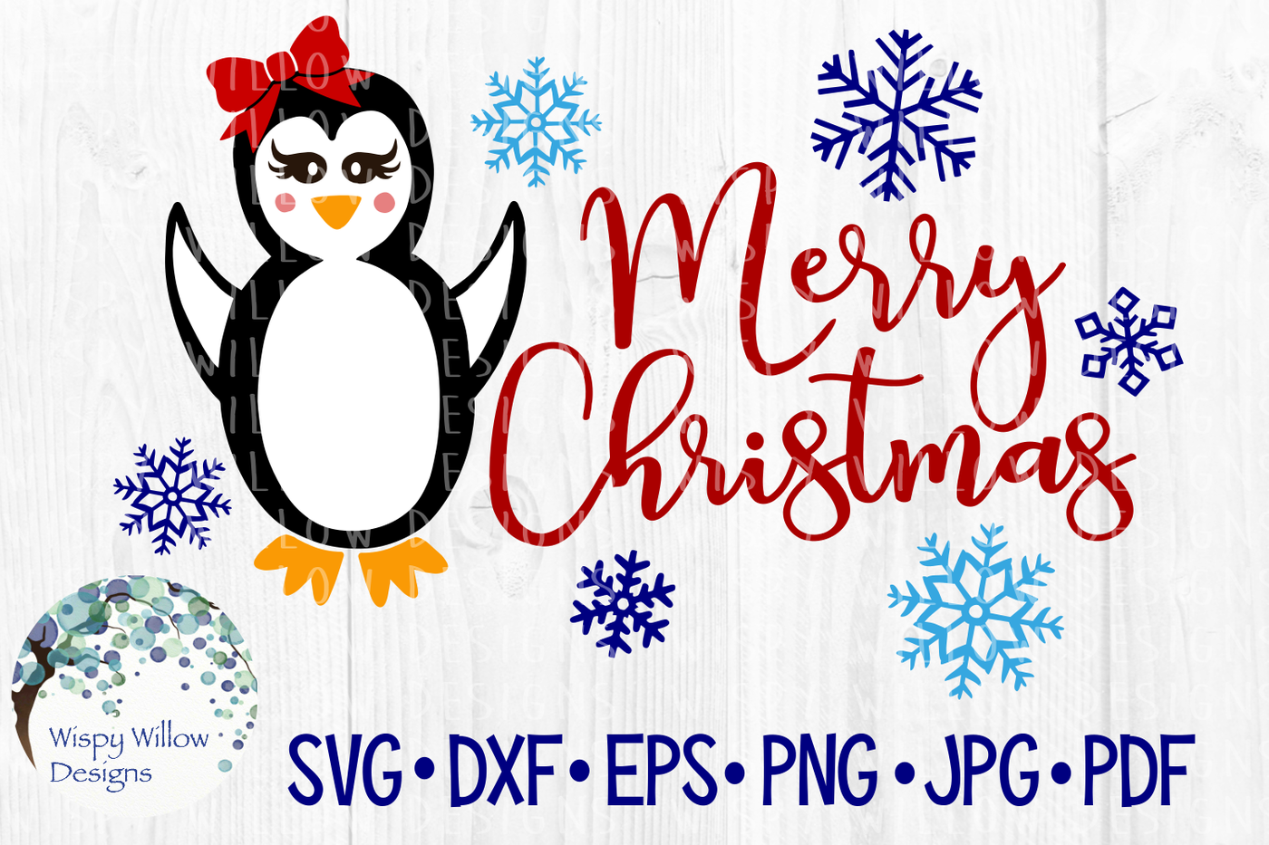 Download Merry Christmas Penguin Holiday Snowflake Svg Dxf Eps Png Jpg Pdf By Wispy Willow Designs Thehungryjpeg Com