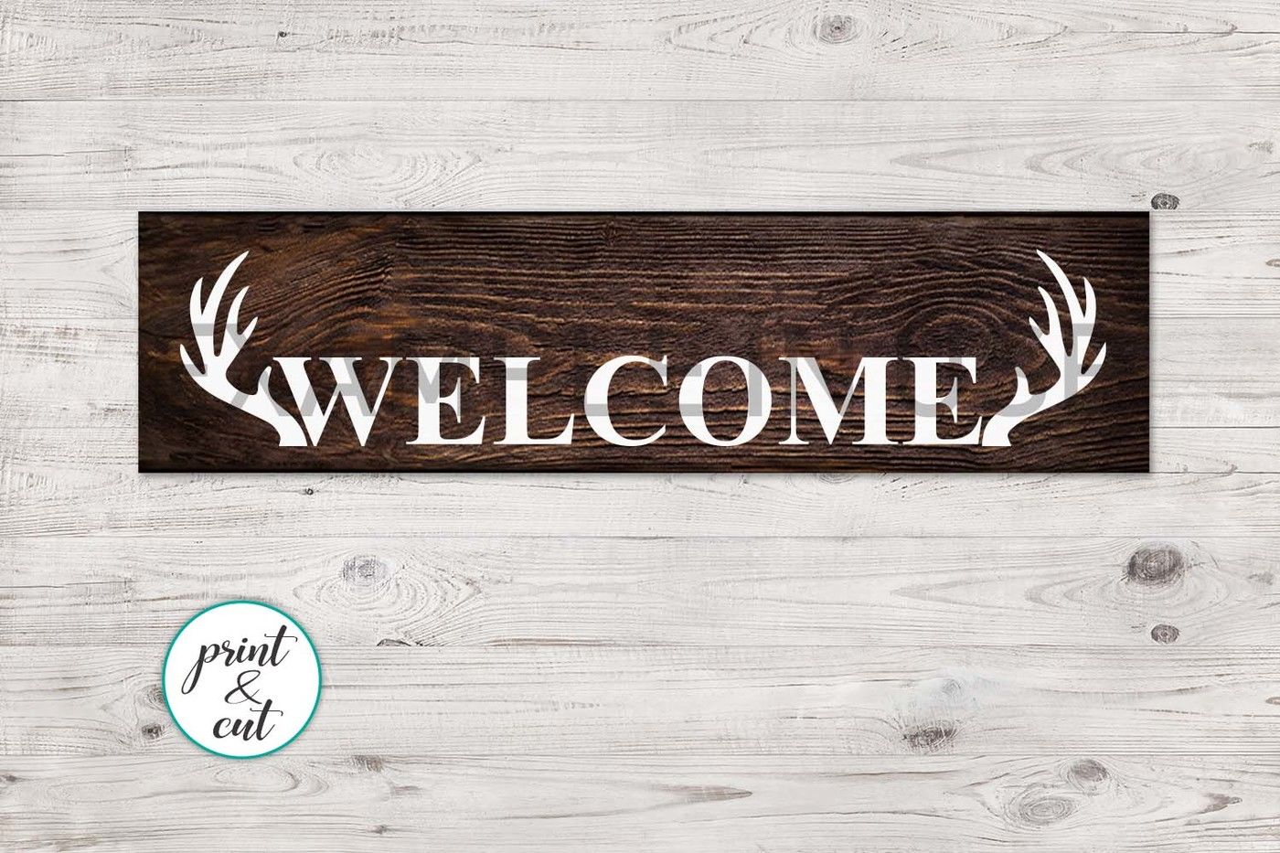Welcome Sign Modern Farmhouse Style Antlers Wreath Svg Print By Kartcreation Thehungryjpeg Com