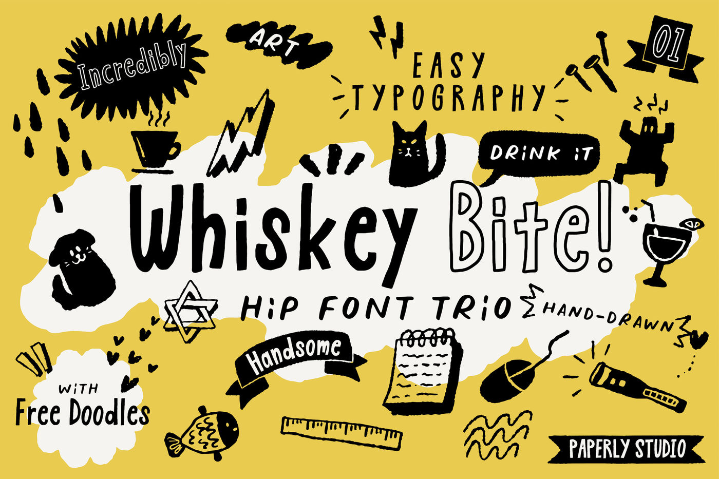 Whiskey Bite Hip Font Trio By Paperly Studio Thehungryjpeg Com