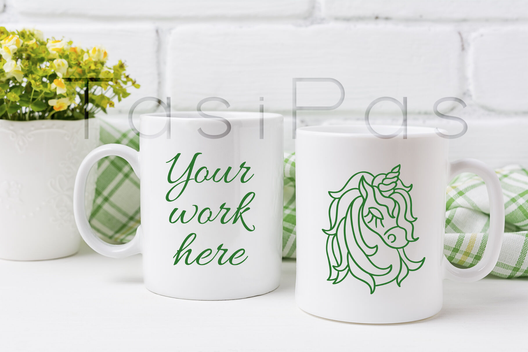 Download Two coffee mug mockup with yellow and green flowers By ...