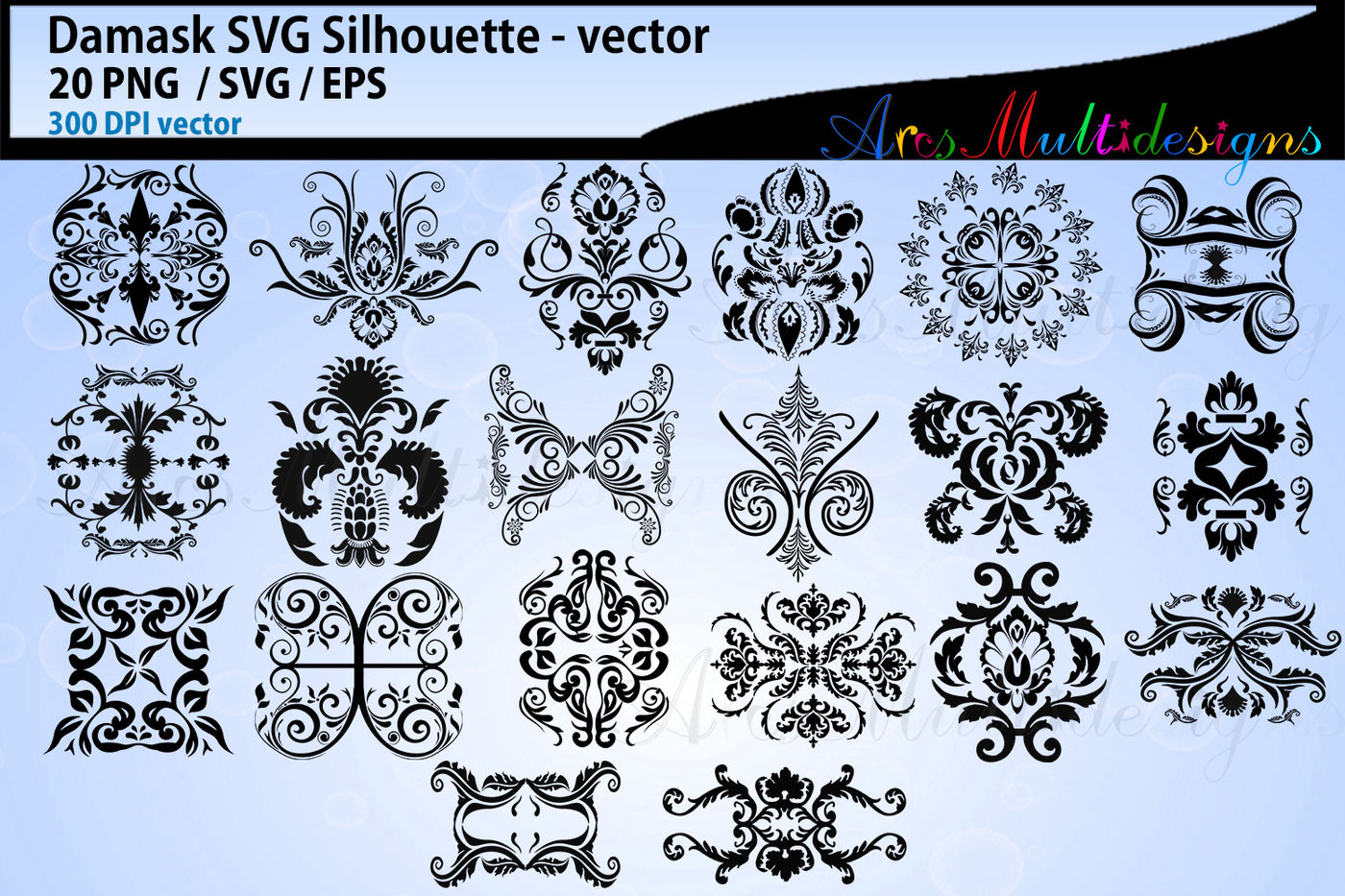 Download Damask SVG Cut silhouette / Damask vector / damask Floral Cuttable By ArcsMultidesignsShop ...