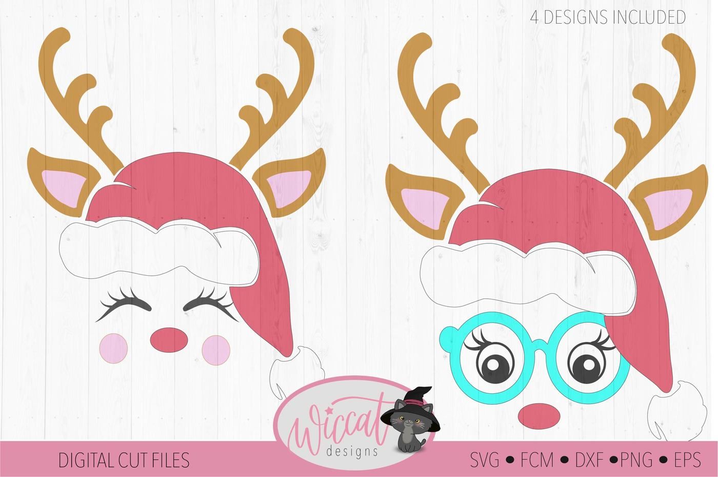 Reindeer Face Svg Hipster Deer Christmas Hat Svg Kids Svg Funny Re By Wiccatdesigns Thehungryjpeg Com