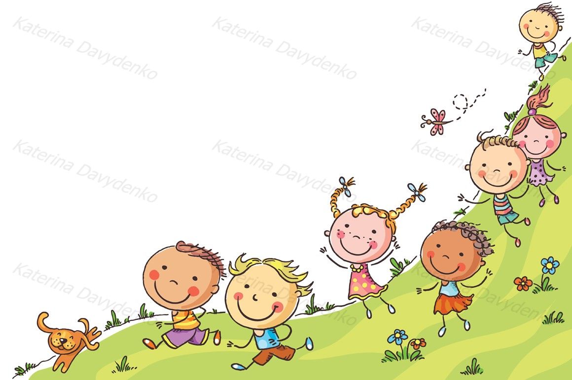 Download Happy cartoon kids running, vector frame with a copy space ...