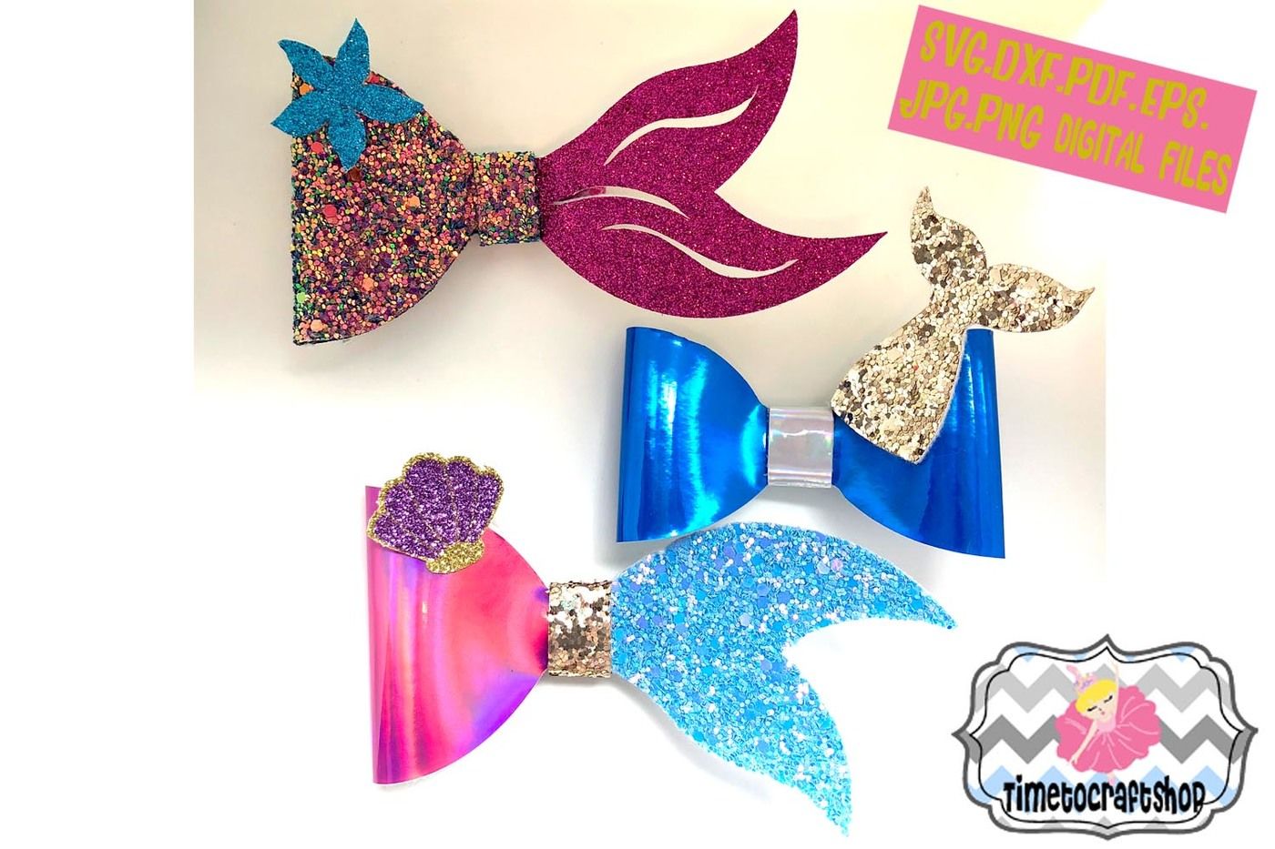 Mermaid Hair Bow Bundle Template. Svg. Dxf. Pdf. Eps. Jpg. Png By