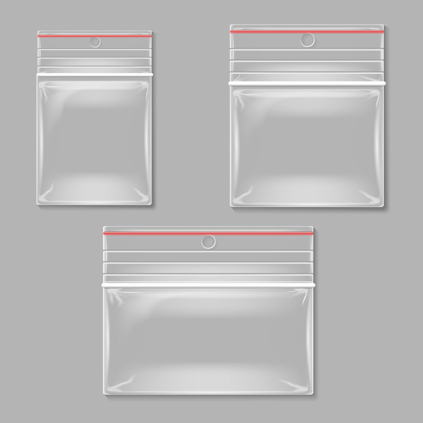 Premium Vector  Set of realistic plastic zipper bags with zip locks  isolated on transparent background. clear ziplock packages for food  storage. packaging template. 3d vector illustration