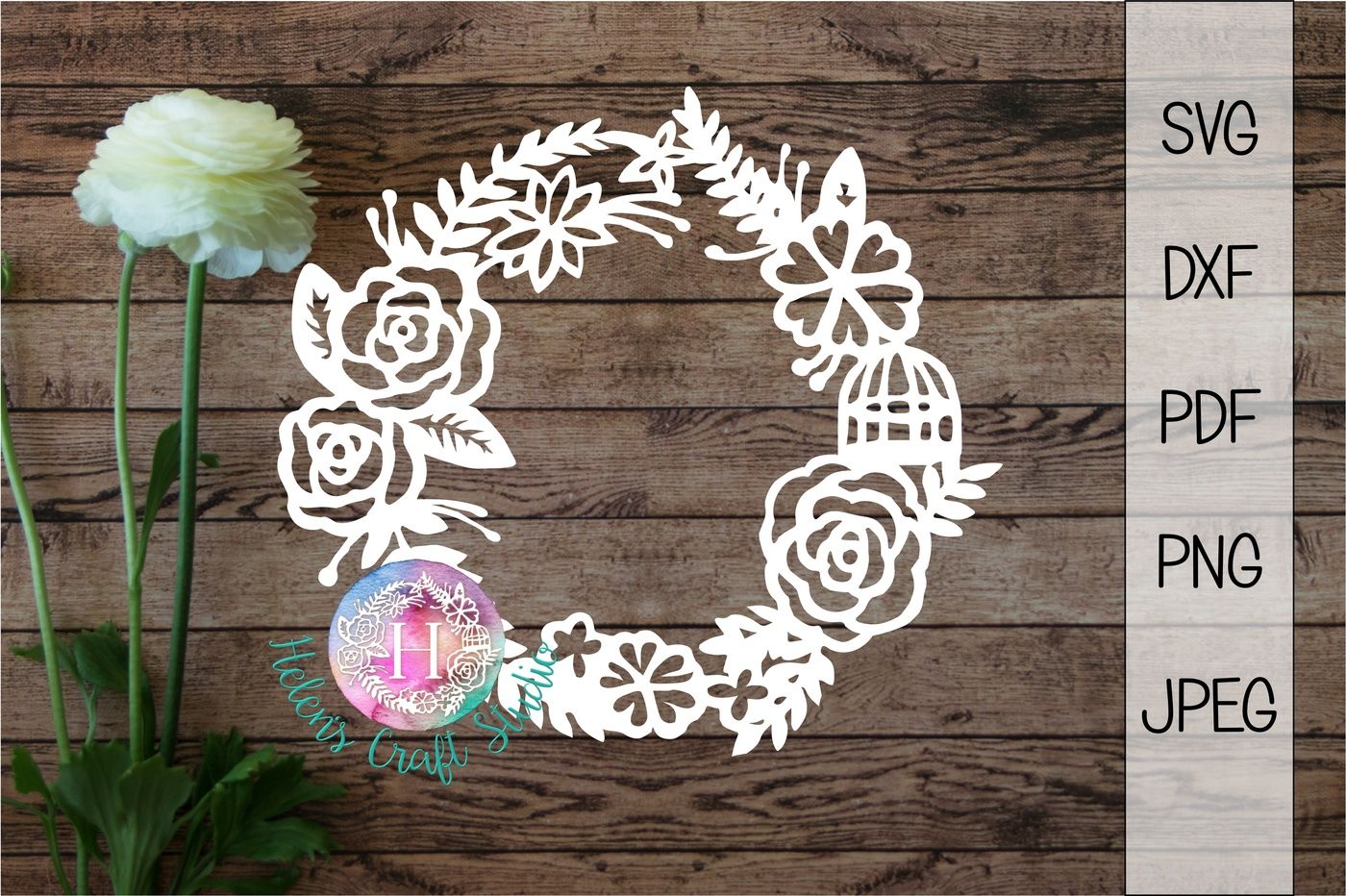 Download Rose wreath SVG PDF DXF PNG JPEG cutting file By Helens ...