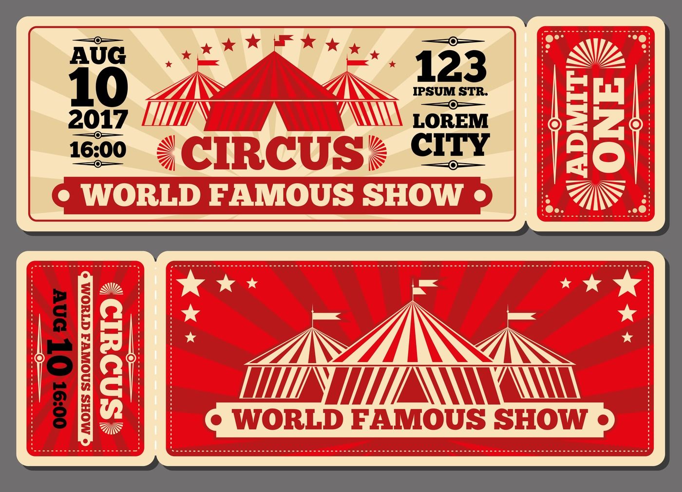 Circus magic show entrance vector tickets templates By Microvector ...