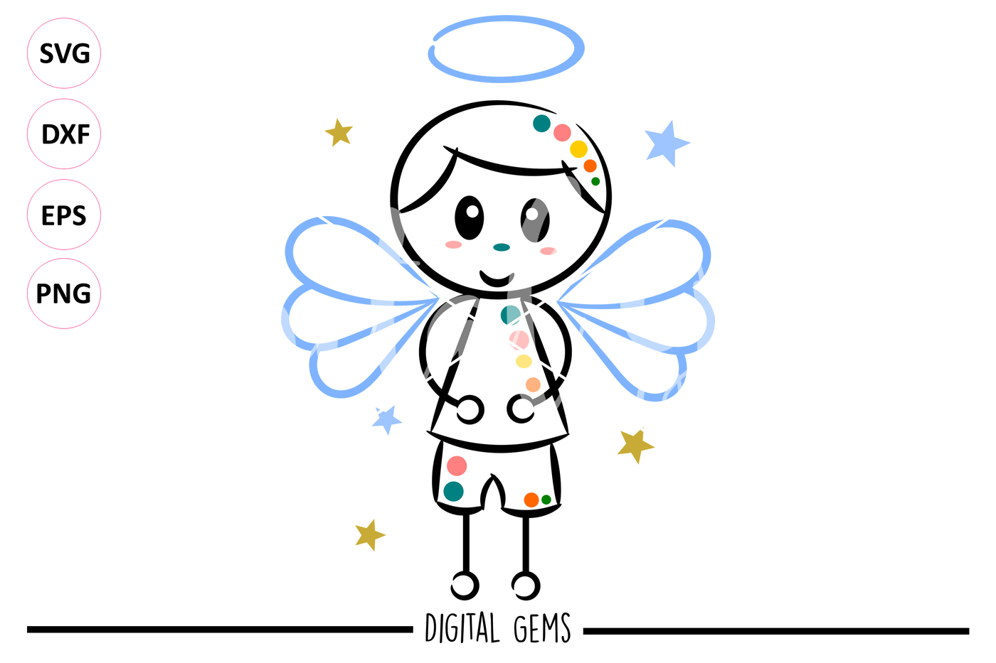 Boy Angel Svg Dxf Eps Png Files By Digital Gems Thehungryjpeg Com