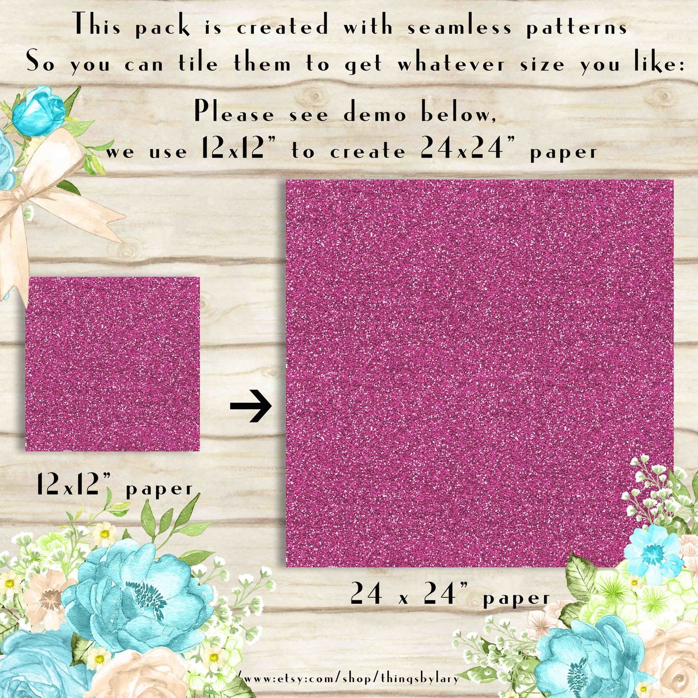 36 Glitter and Solid Color Princess Pink and Blue Papers By ArtInsider