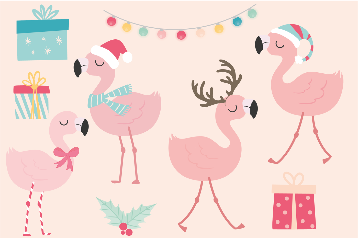 Christmas Flamingo Clipart By Poppymoon Design Thehungryjpeg Com
