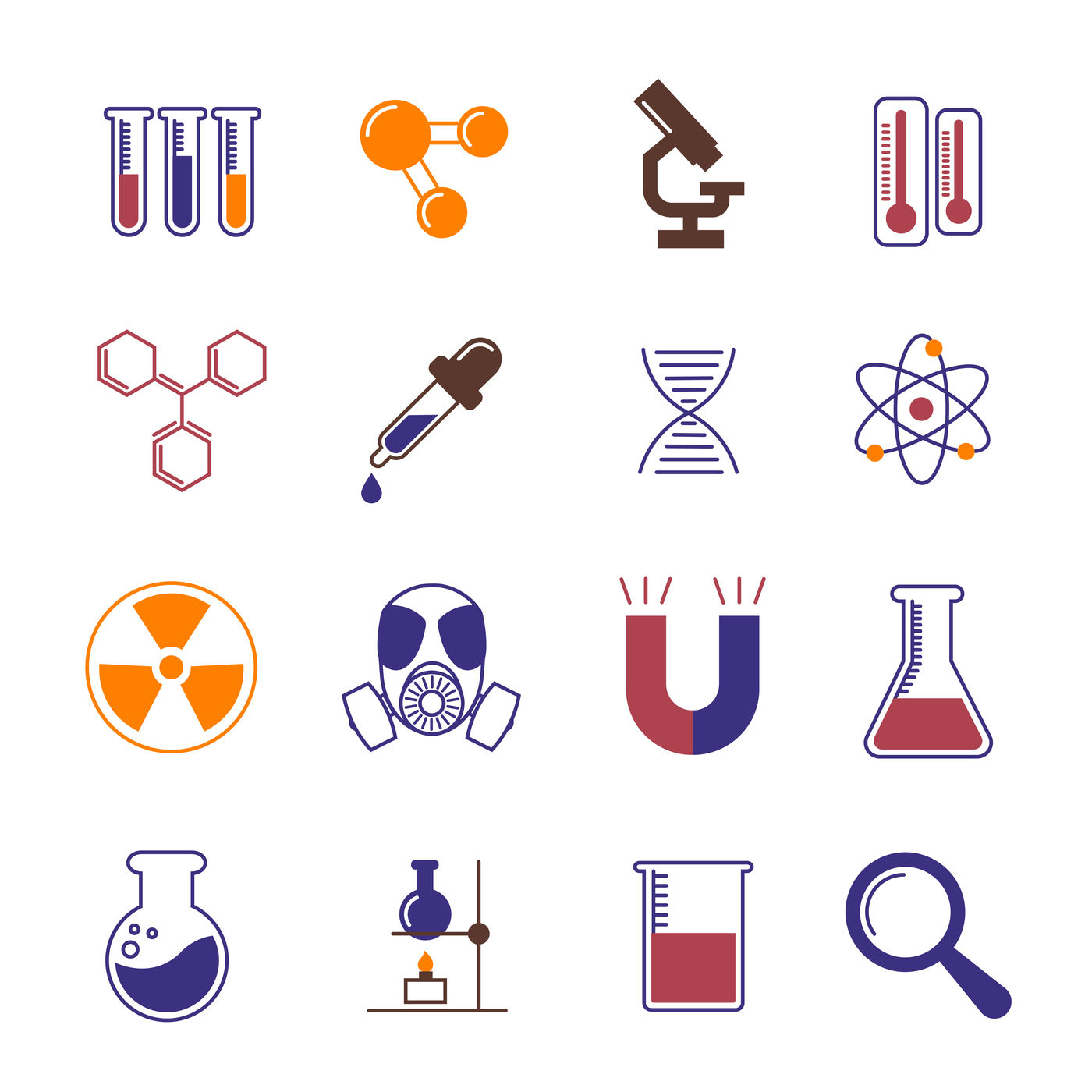 Color chemistry, research and science vector icons By Microvector ...