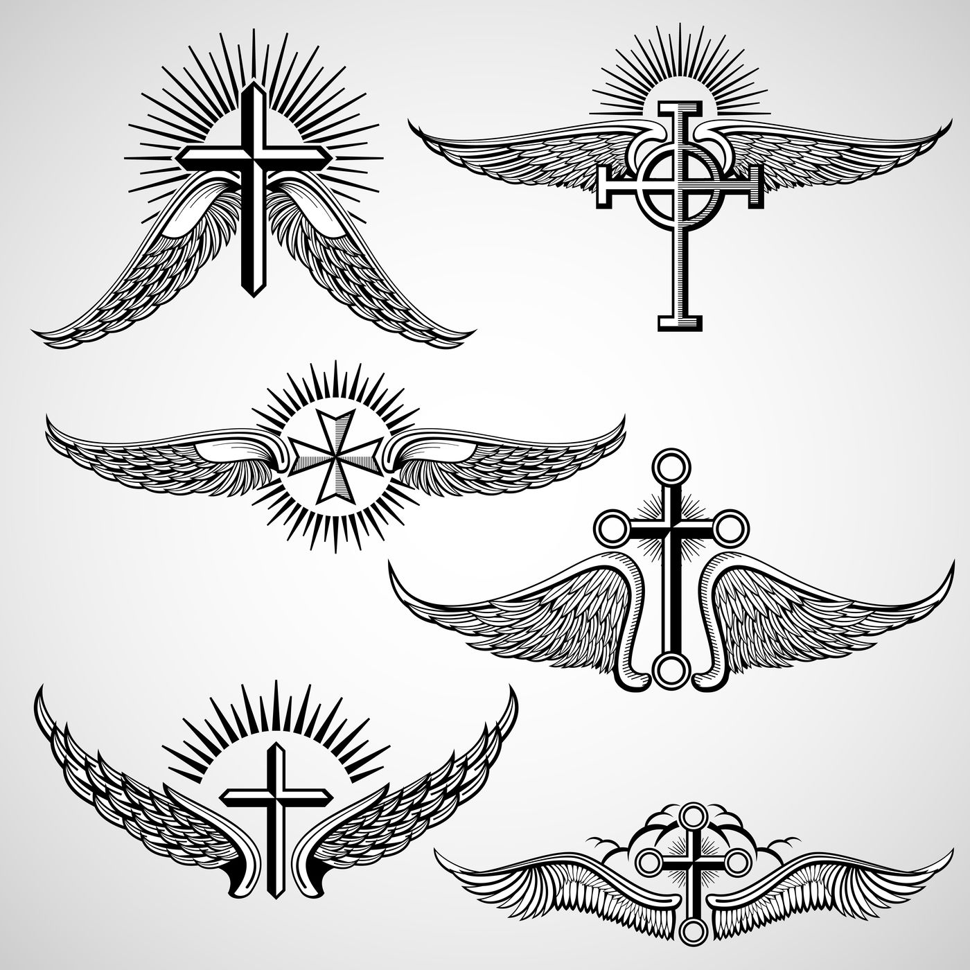 Vintage cross and wings tattoo vector elements By ...