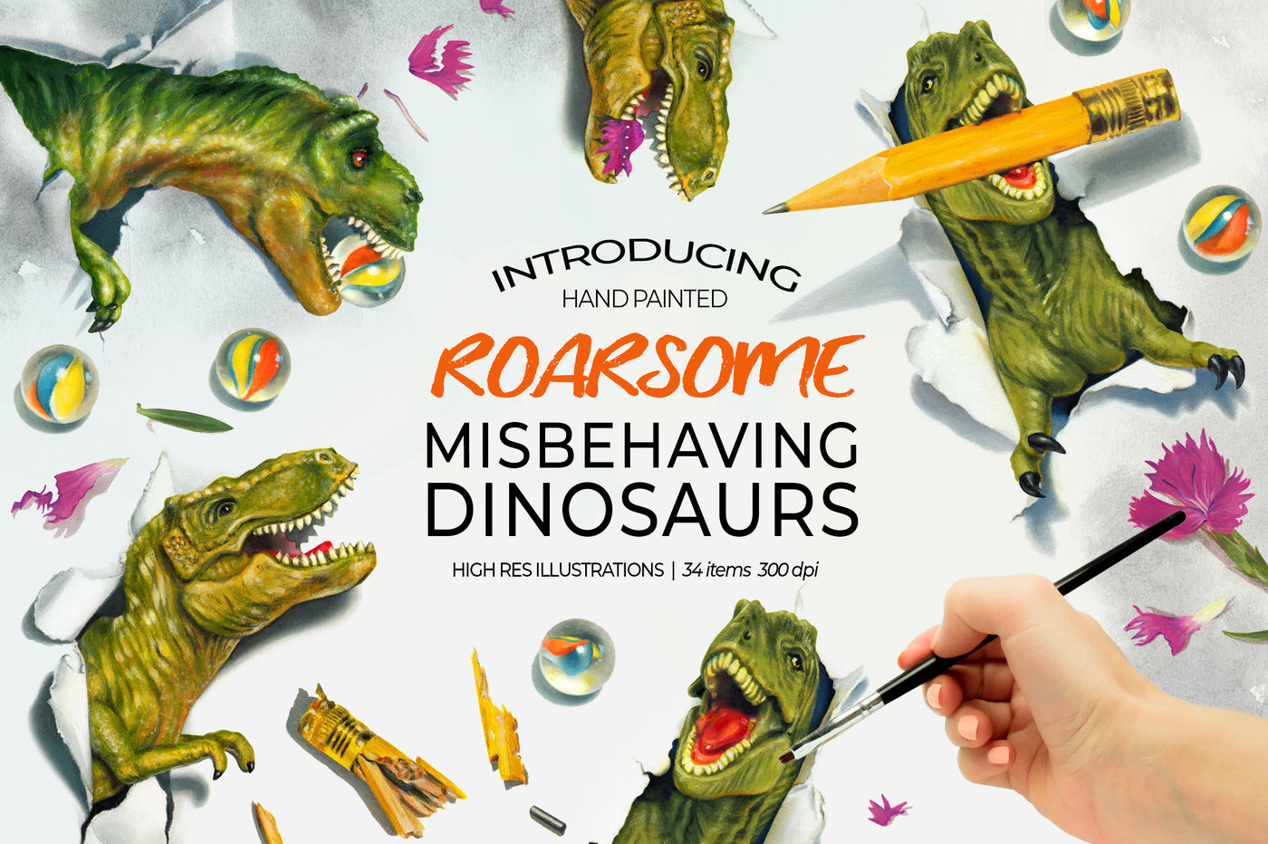 Dinosaur Misbehaving - Roarsome T-Rex By Gina Heyer Illustration