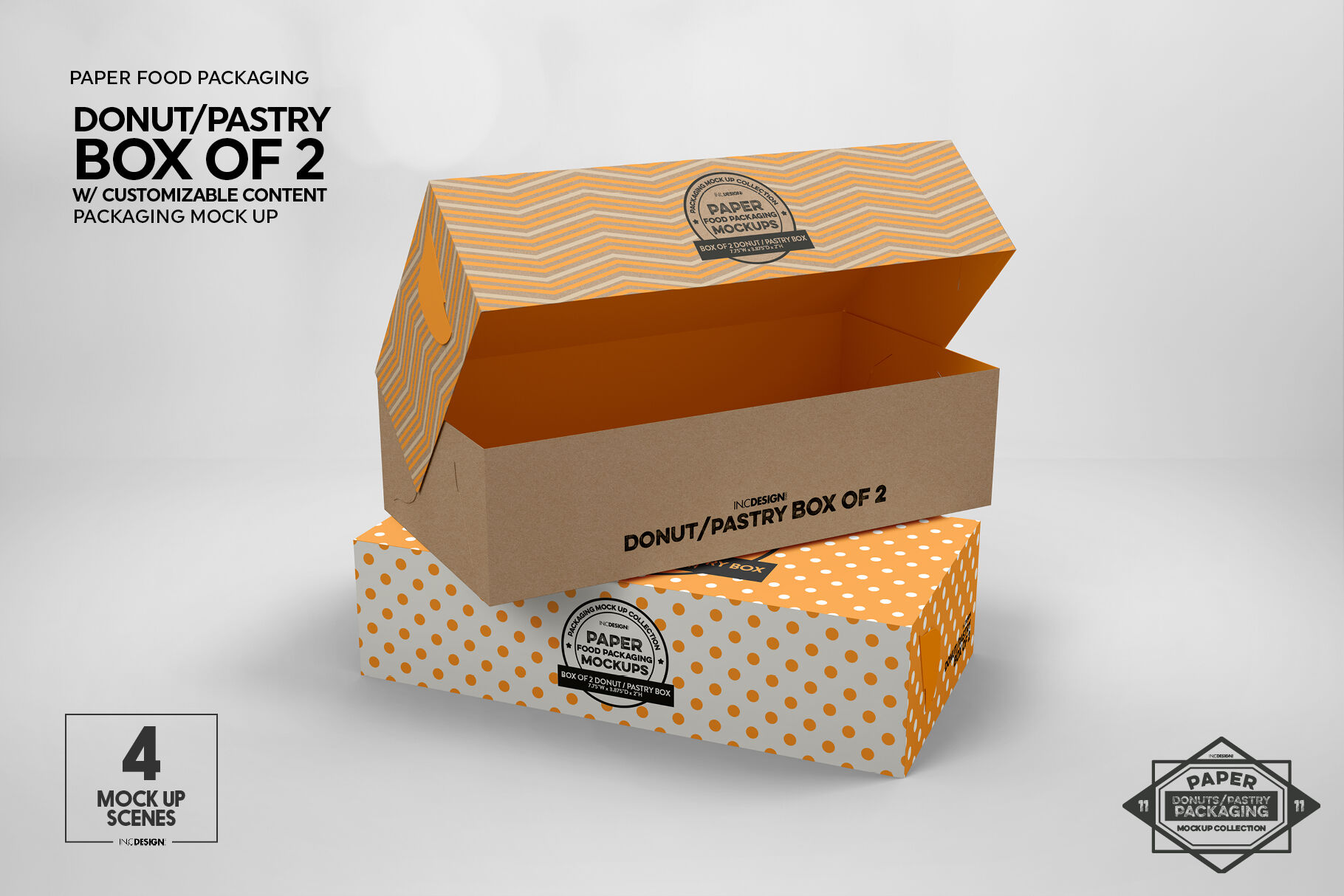 Download Box of Two Donut Pastry Box Mockup By INC Design Studio | TheHungryJPEG.com