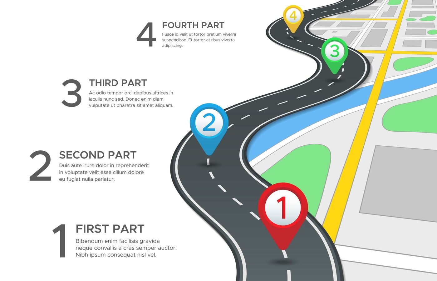 Highway road infographic. Street roads map, gps navigation way path an