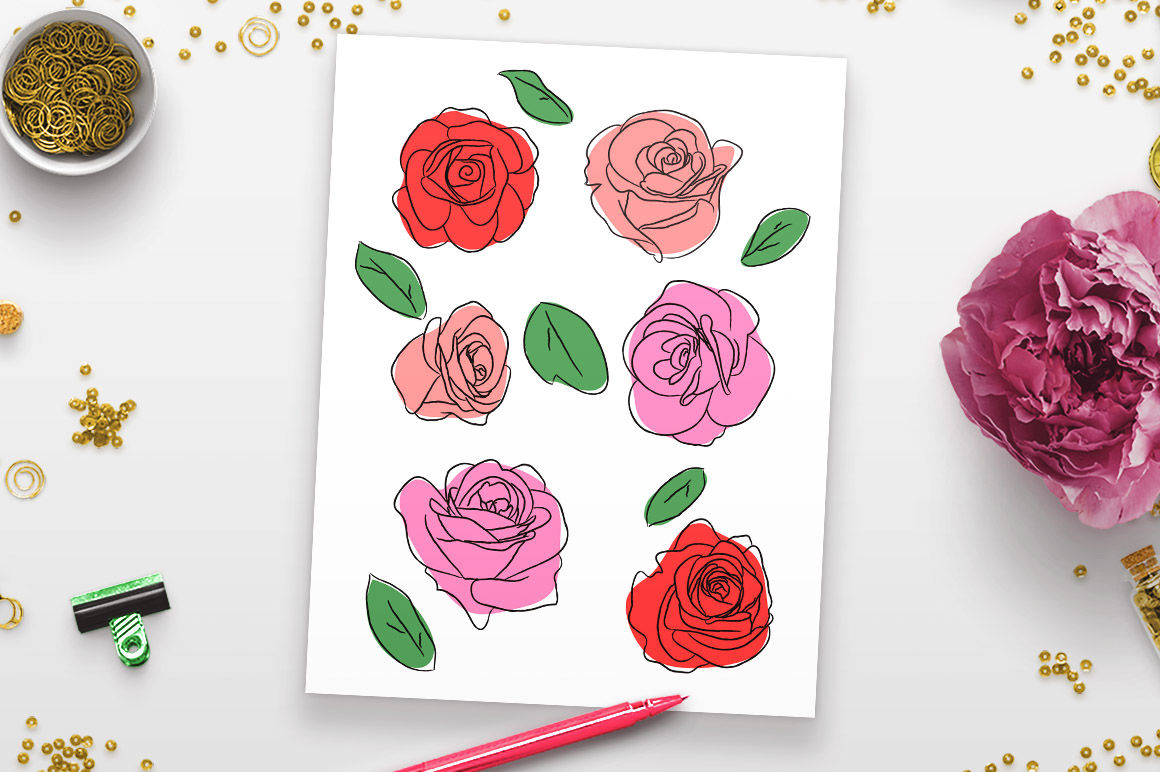 Rose Clipart, Hand Drawn Rose Sketch Clip Art, Floral Clipart By ...