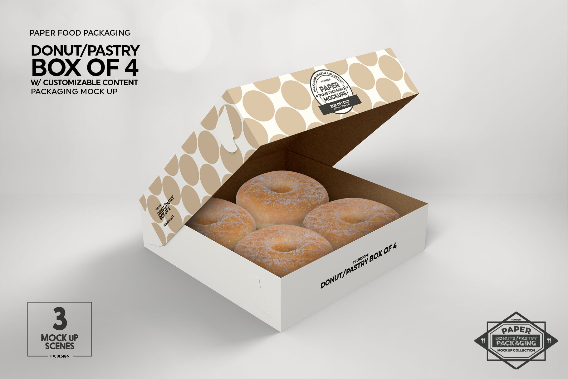 Download Box of Four Donut Pastry Box Mockup By INC Design Studio | TheHungryJPEG.com