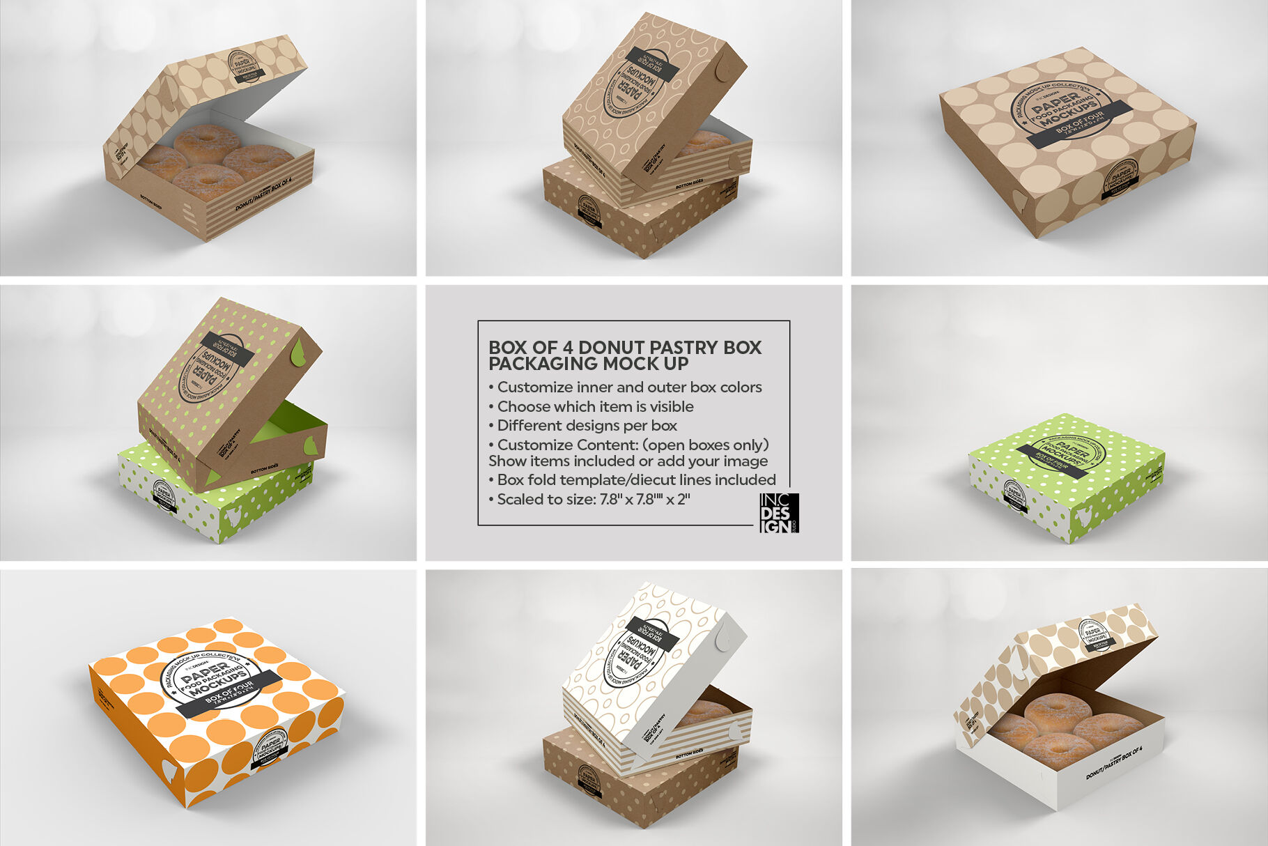 Download Box Of Four Donut Pastry Box Mockup By Inc Design Studio Thehungryjpeg Com