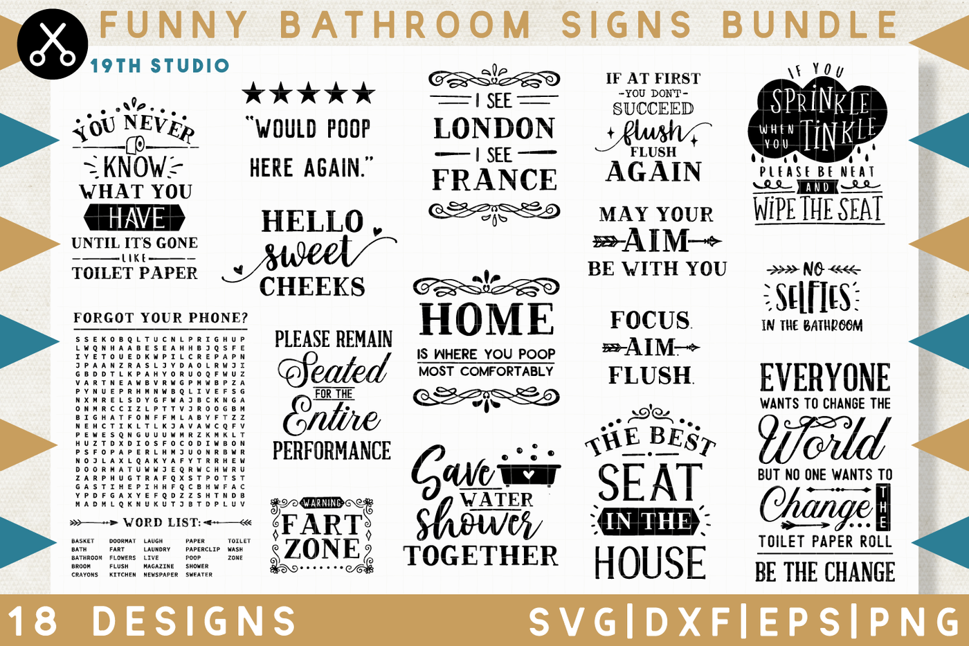 Funny Bathroom Signs SVG Bundle | M32 By 19TH STUDIO ...