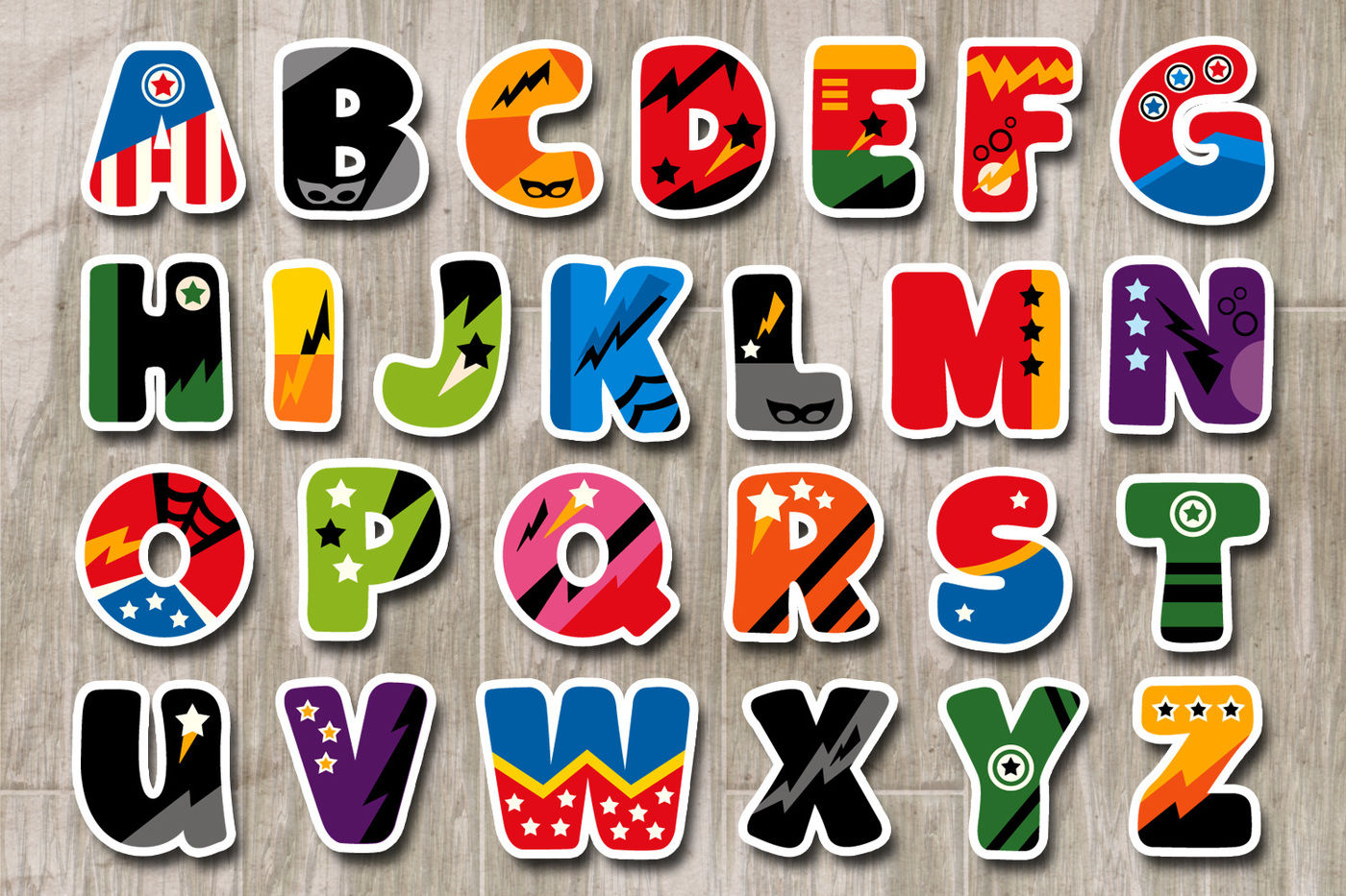 Alphabet Letters Superhero Clipart Uppercase Abc Graphics Graphic Illustrat...
