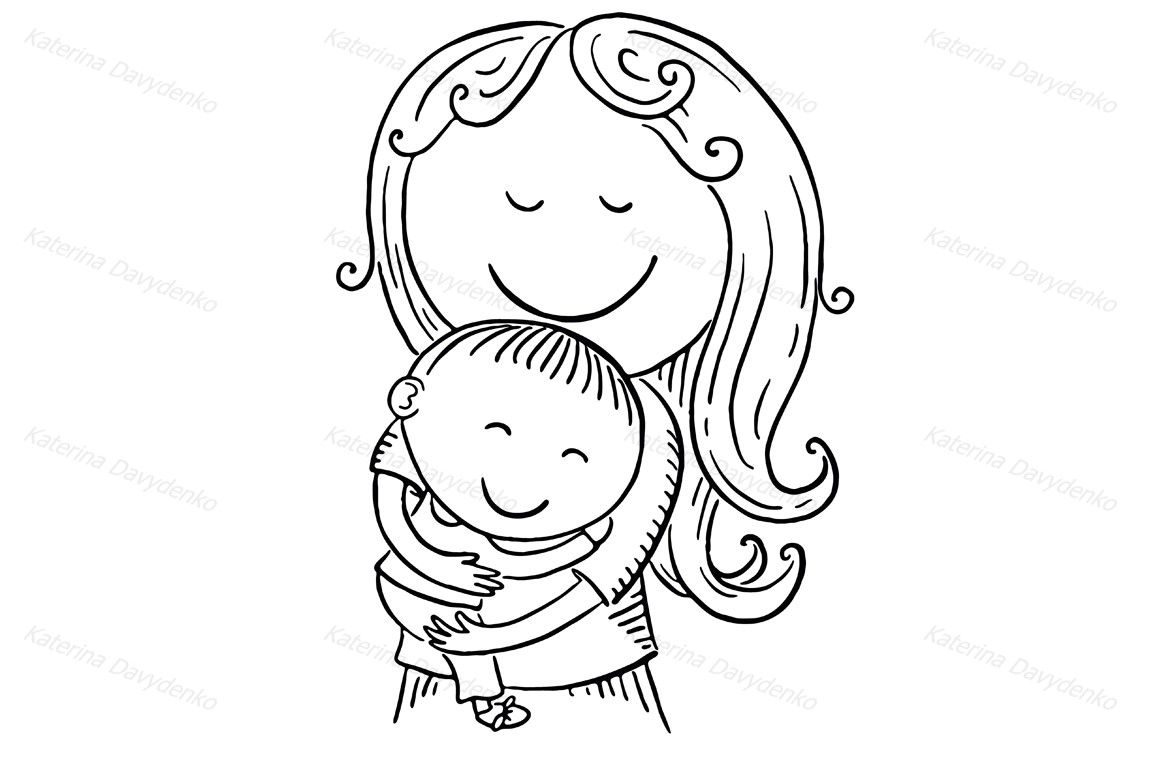 Happy cartoon mother with a child, vector drawing By Optimistic Kids Art |  TheHungryJPEG