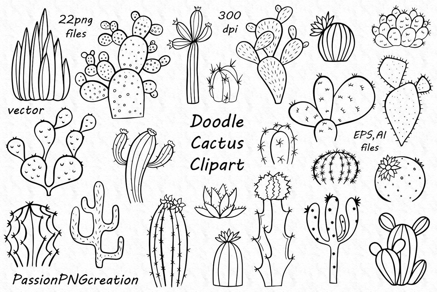 Doodle Cactus Clipart By PassionPNGcreation | TheHungryJPEG