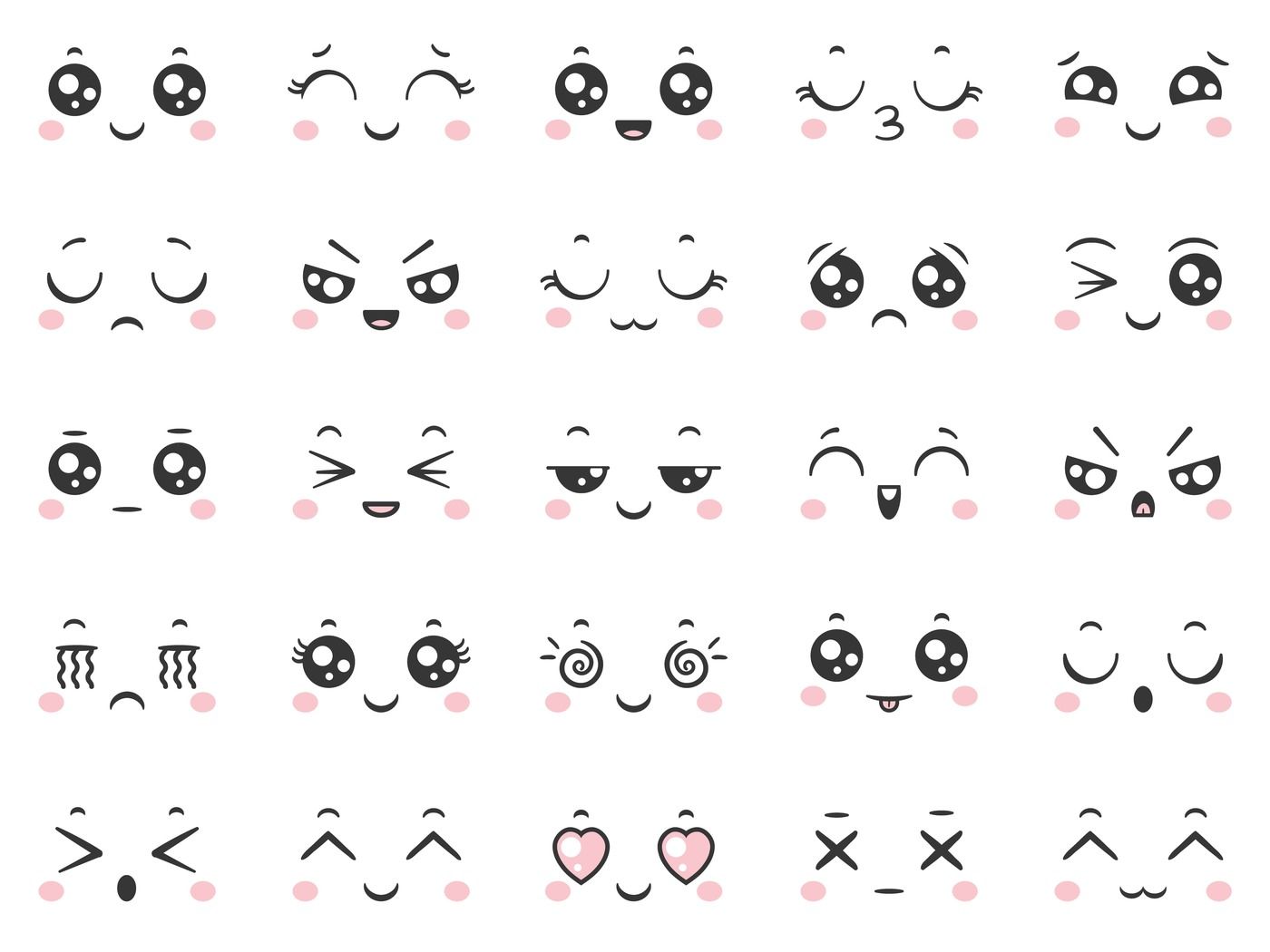 Cute doodle emoticons with facial expressions. Japanese anime style em