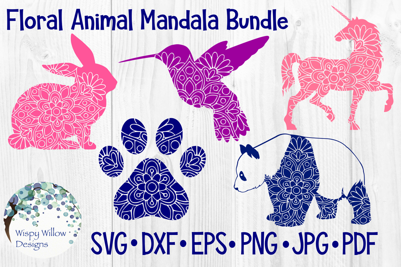 Download Floral Animal Mandala Bundle Unicorn Panda Bear Bird Paw Rabbit By Wispy Willow Designs Thehungryjpeg Com