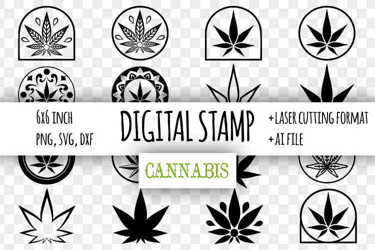 Download Cannabis digital stamp. Marijuana leaf clipart svg By ...