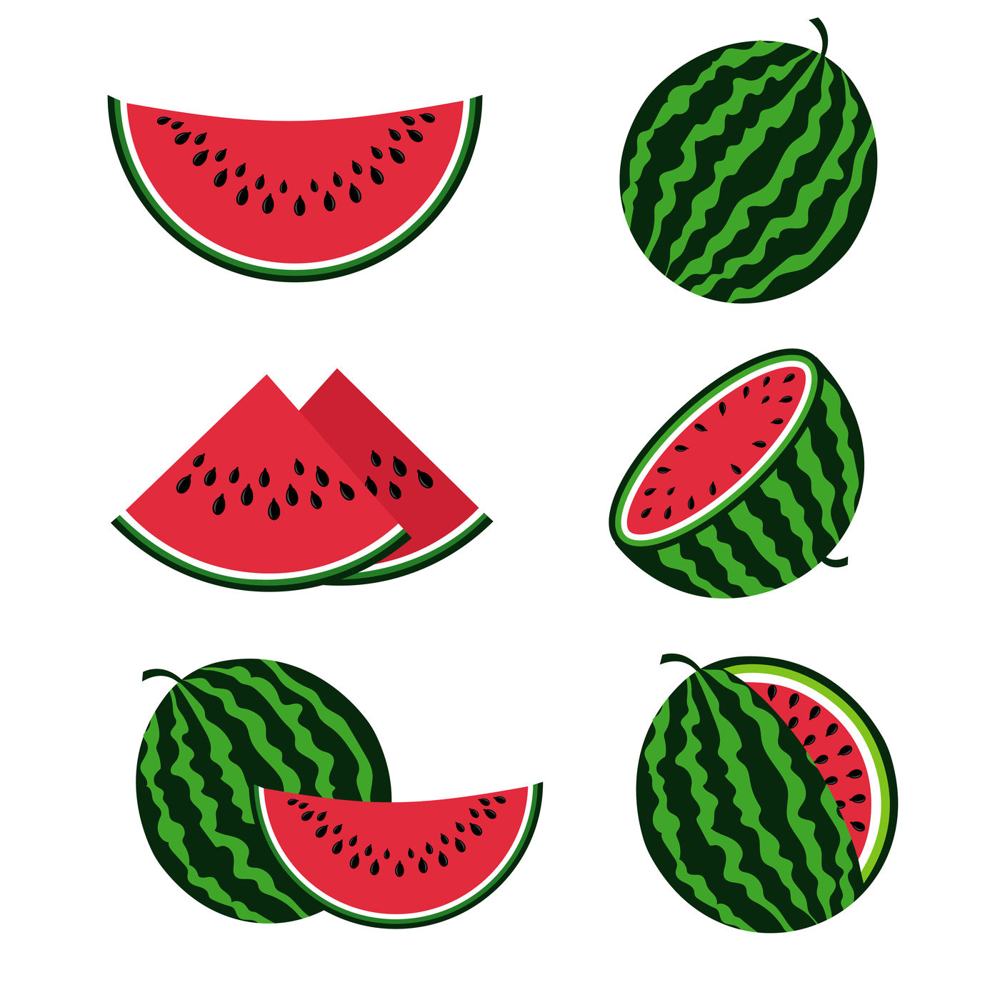 Watermelons and watermelon slices flat cartoon vector set By Microvector |  TheHungryJPEG