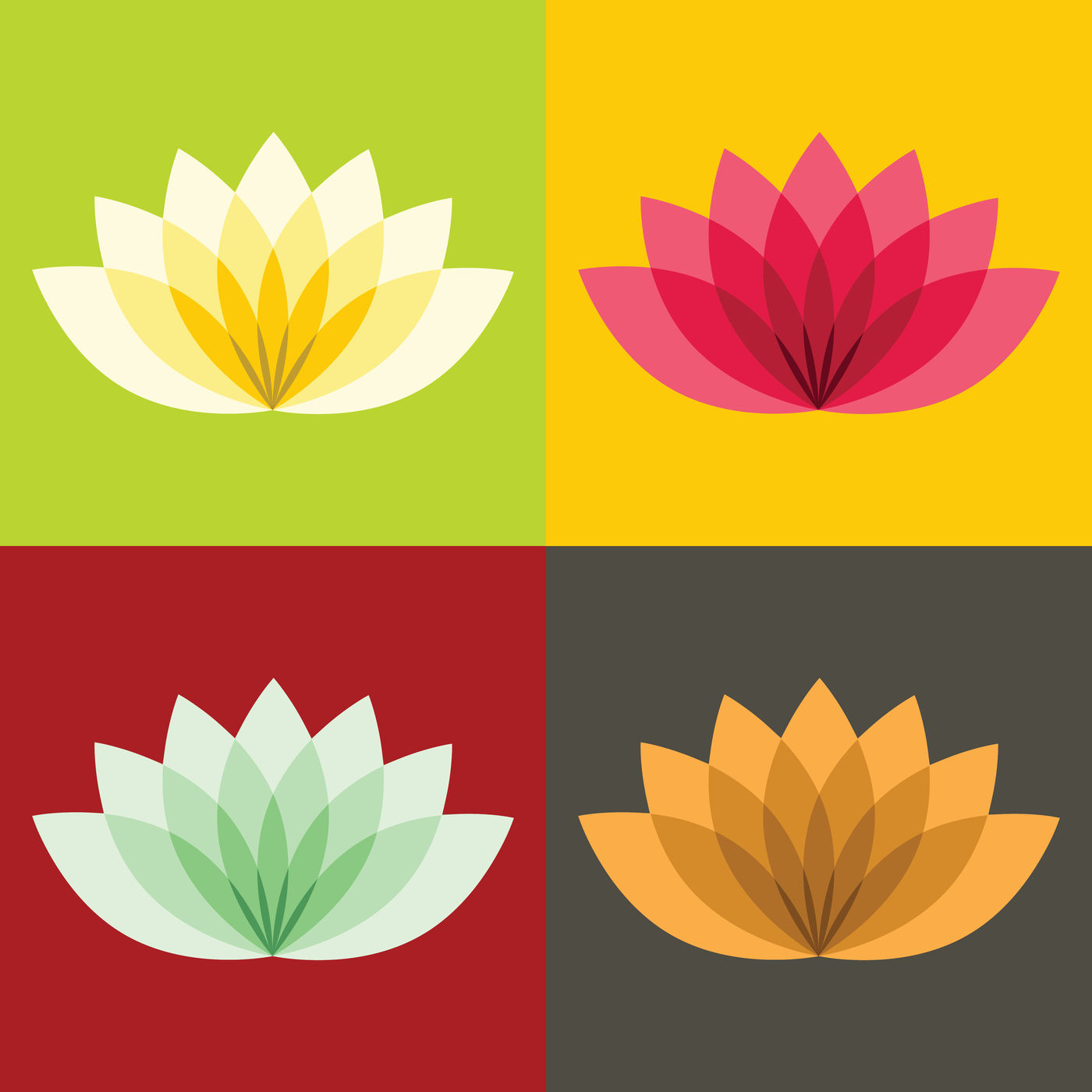 Flat lotos flowers on color background By Microvector | TheHungryJPEG.com