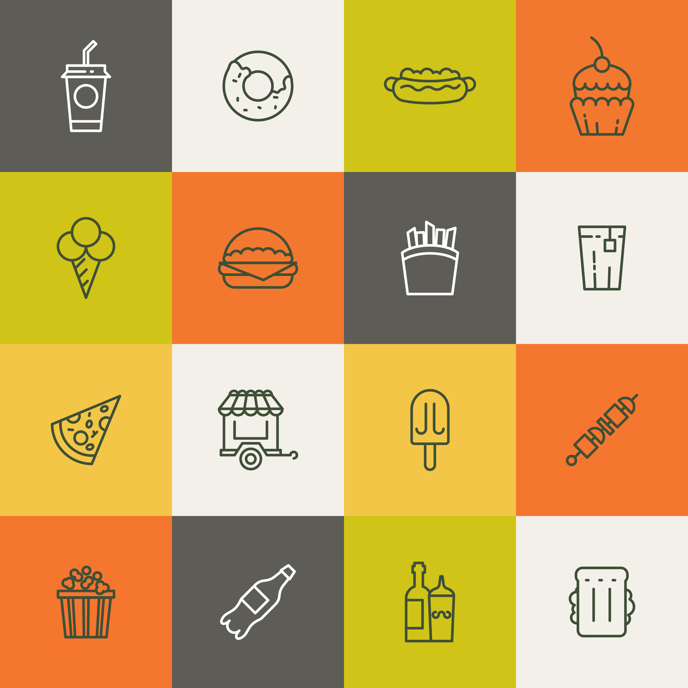 Take away food linear vector icons By Microvector | TheHungryJPEG