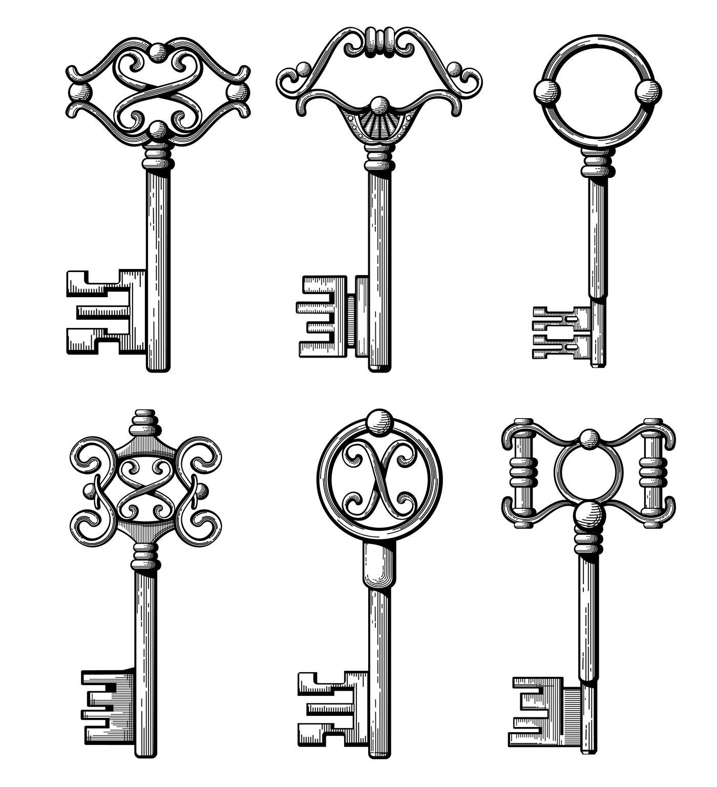 Download Vintage medieval keys, antique chaves vector illustration By Microvector | TheHungryJPEG.com