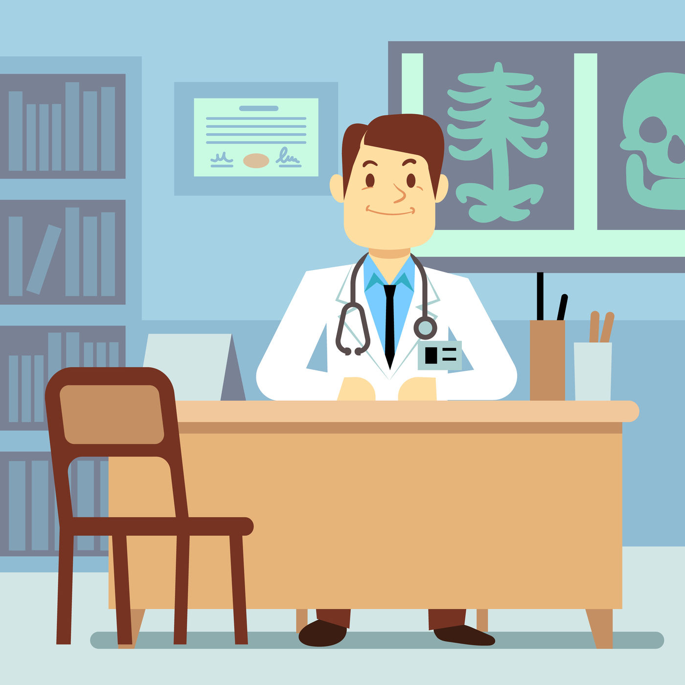 Doctor sitting at the table in medical vector healthcare concept By