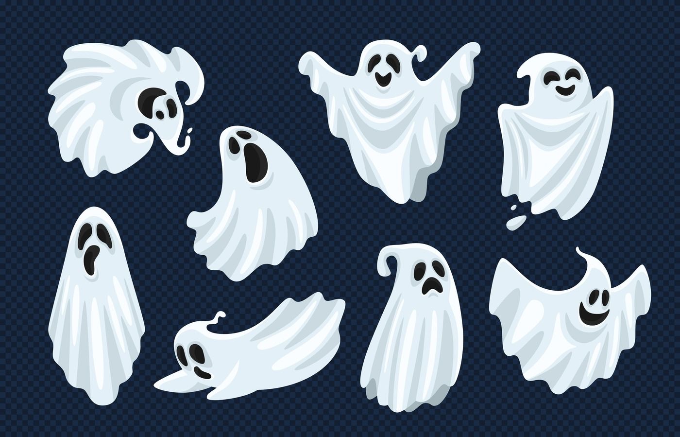 Ghost character. Halloween scary ghostly monster, dead boo spook