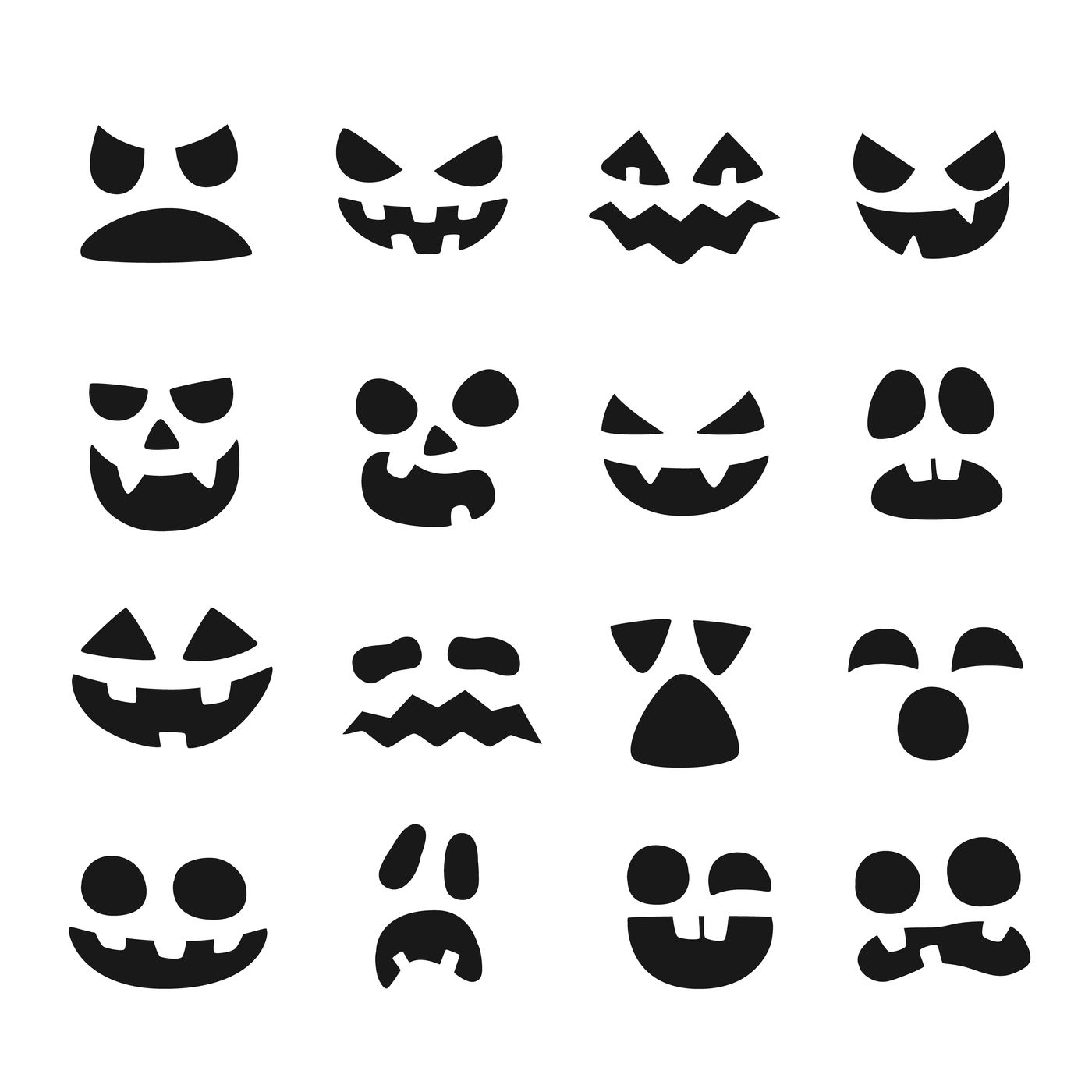 Pumpkin faces. Halloween evil devil face. Scary smile mouth, spooky no ...