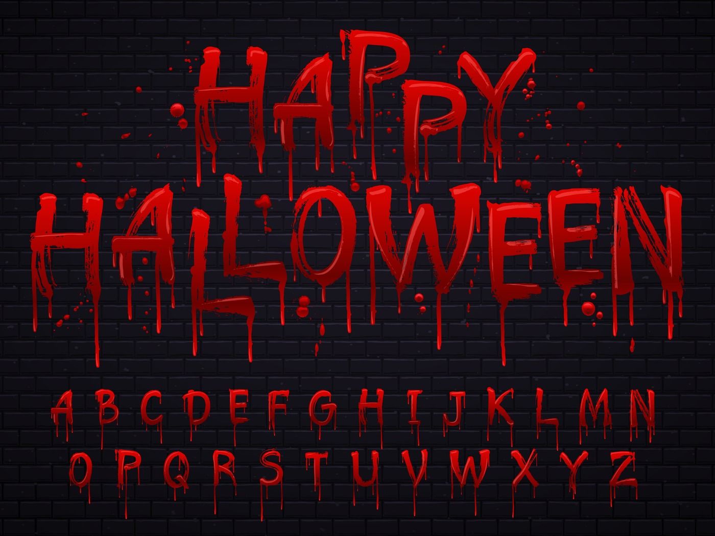 Halloween font. Horror alphabet letters written blood, scary bleed fon