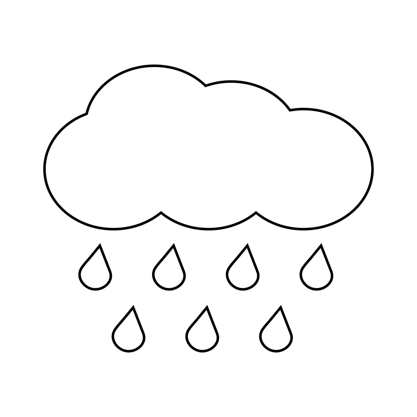Outline Vector Cloud With Falling Rain Isolated White By Microvector 