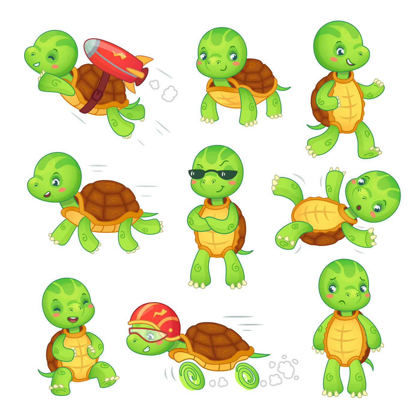 Turtle child. Running fast tortoise. Green kids turtles cartoon charac By  Tartila | TheHungryJPEG